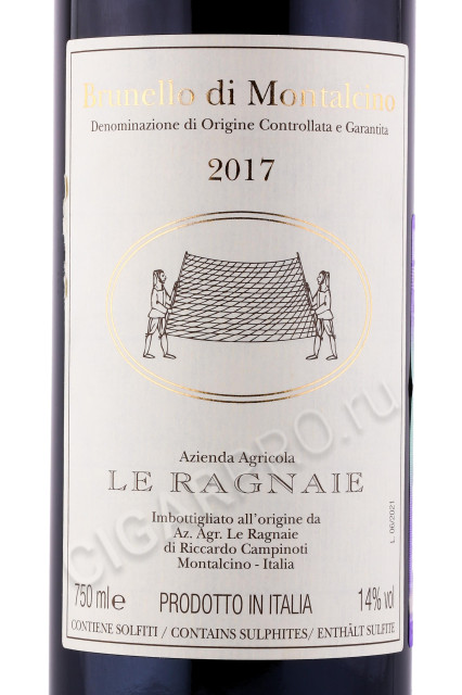 этикетка вино le ragnaie brunello di montalcino 0.75л