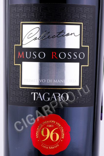 этикетка вино tagaro muso rosso primitivo di manduria collection 0.75л