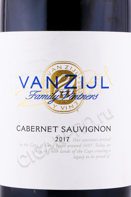 этикетка вино van zijl cabernet sauvignon 0.75л