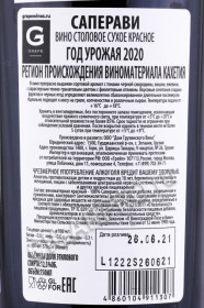 контрэтикетка грузинское вино georgian wine saperavi premium gwh 0.75л