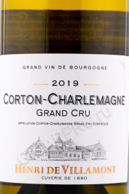 этикетка французское вино henri de villamont corton-charlemagne grand cru aoc 0.75л